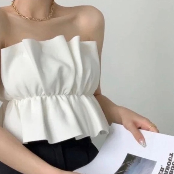 Zara Poplin Strapless Ruffled Top - Picture 2 of 15
